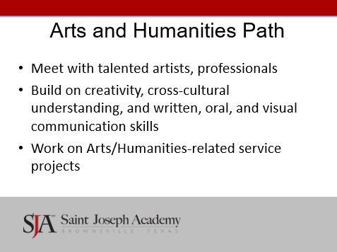 A saint joseph academy advertisement for the arts and humanities path