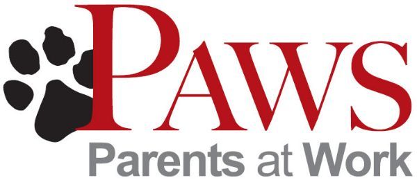 The paws parents at work logo has a paw print on it.