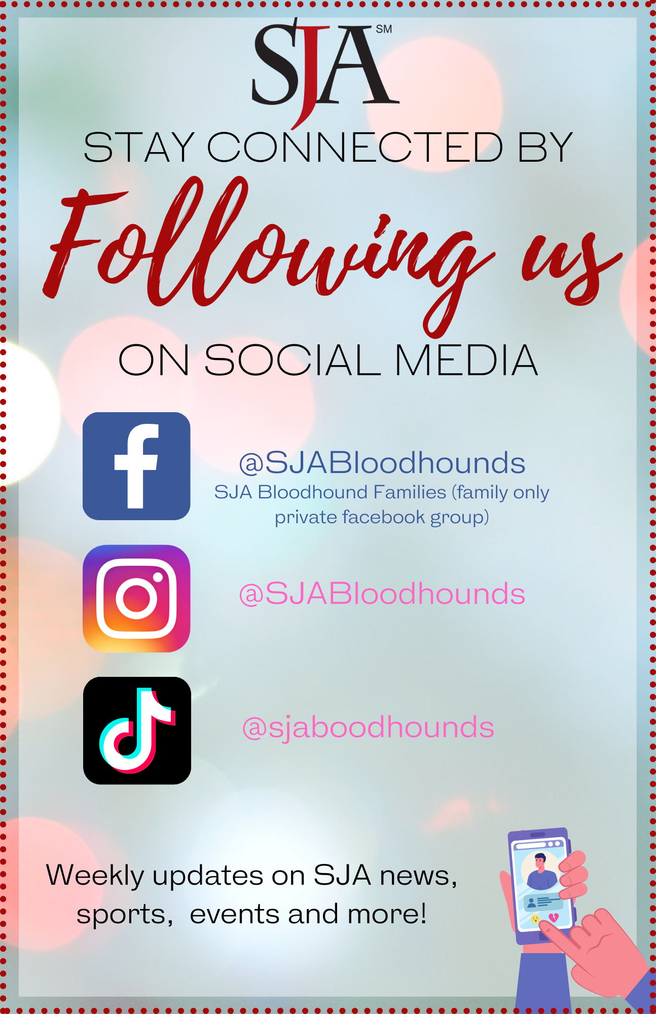 A sign that says stay connected by following us on social media