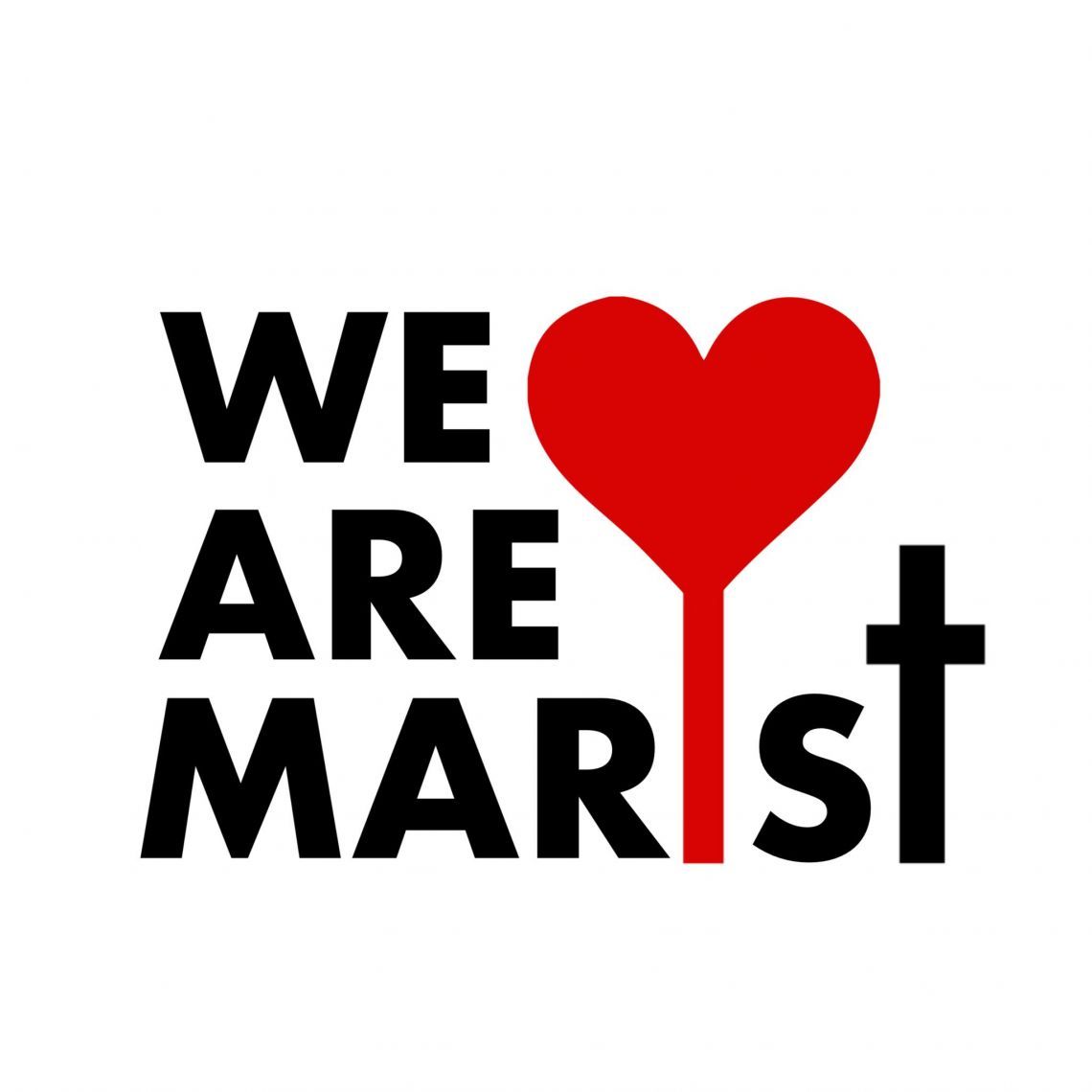 A logo that says we are marist with a red heart and cross