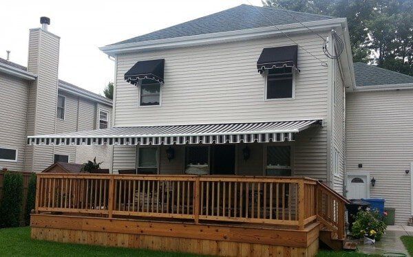 White Blue Striped Patio Covers - Awning in Evergreen Park, IL