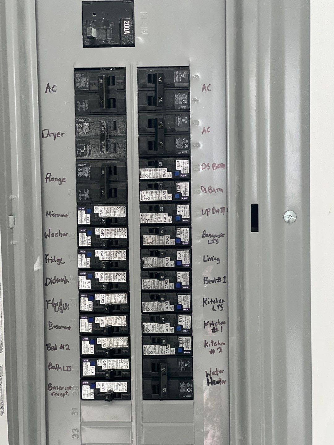 A close up of a electrical panel with a lot of electrical outlets.