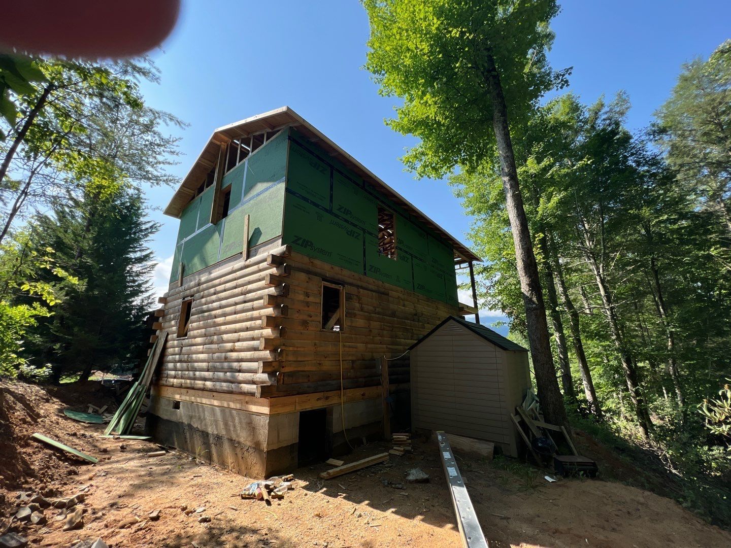 A house that is being built in the woods