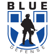 Blue Defense logo with a silhouetted soldier inside a blue star.