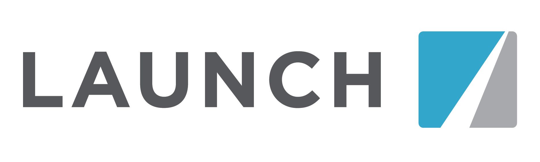 LAUNCH logo in gray with a blue geometric icon on white background