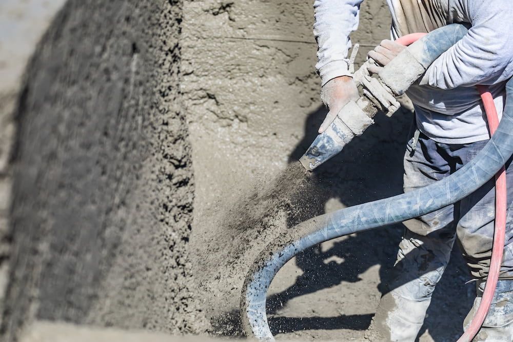 A Man is Pumping Concrete With a Hose on a Construction Site — Aussie Mad Pumping In Wondunna, QLD