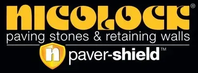 A logo for nicolock paving stones and retaining walls