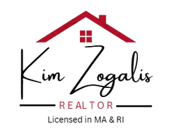A red and white logo for rise realty