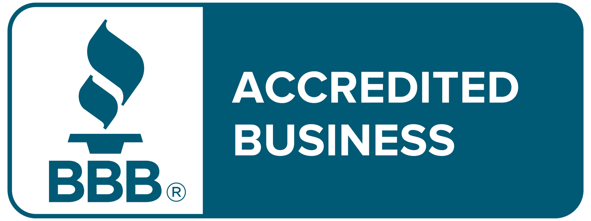 A blue sign that says accredited business on it