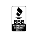 A black and white logo for bbb accredited business.