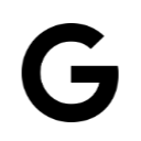 The letter g is in a black circle on a white background.