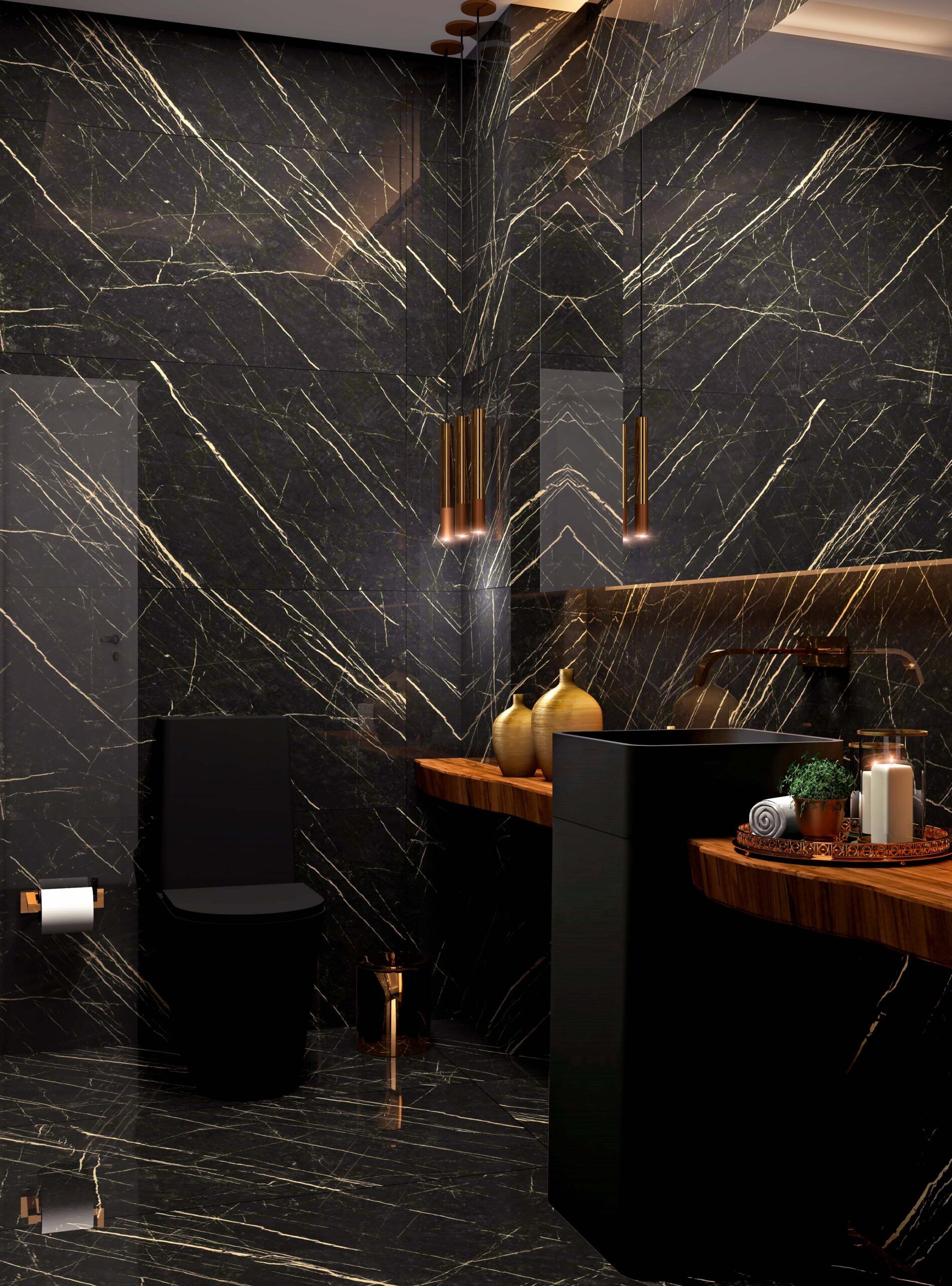 Porcelanico 56×113 Marquina Vetas Doradas