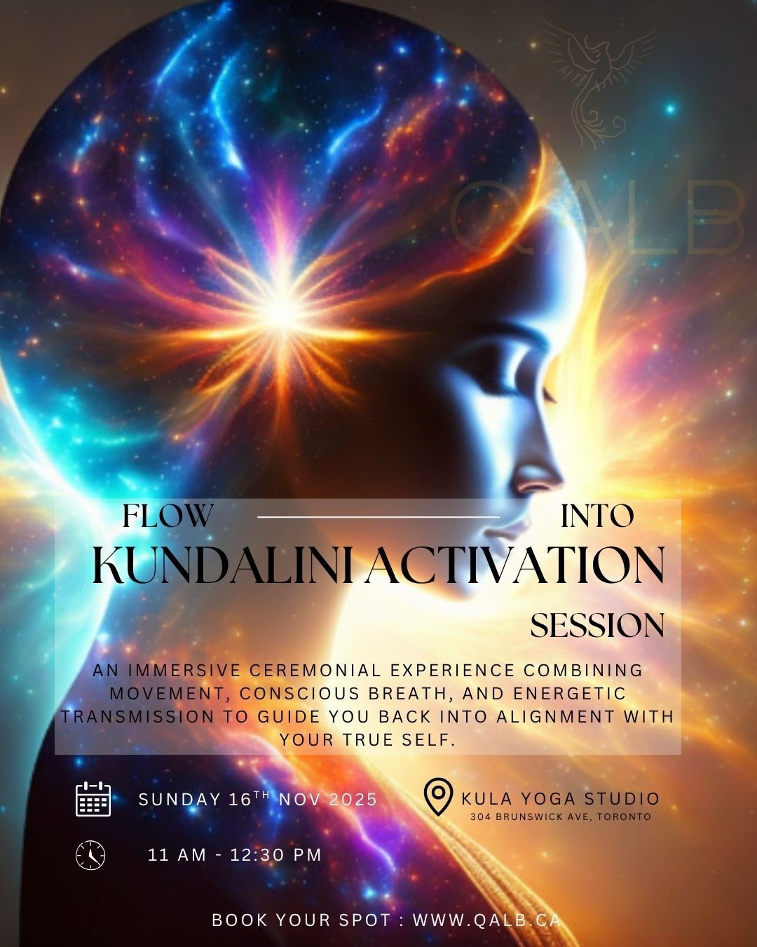 Poster for HaloTherapy & Kundalini Activation event in a salt cave, with text and visual elements, including