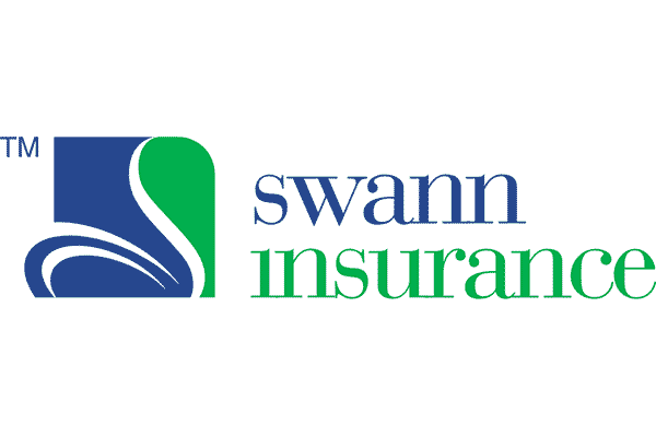 The logo for swann insurance is blue and green.