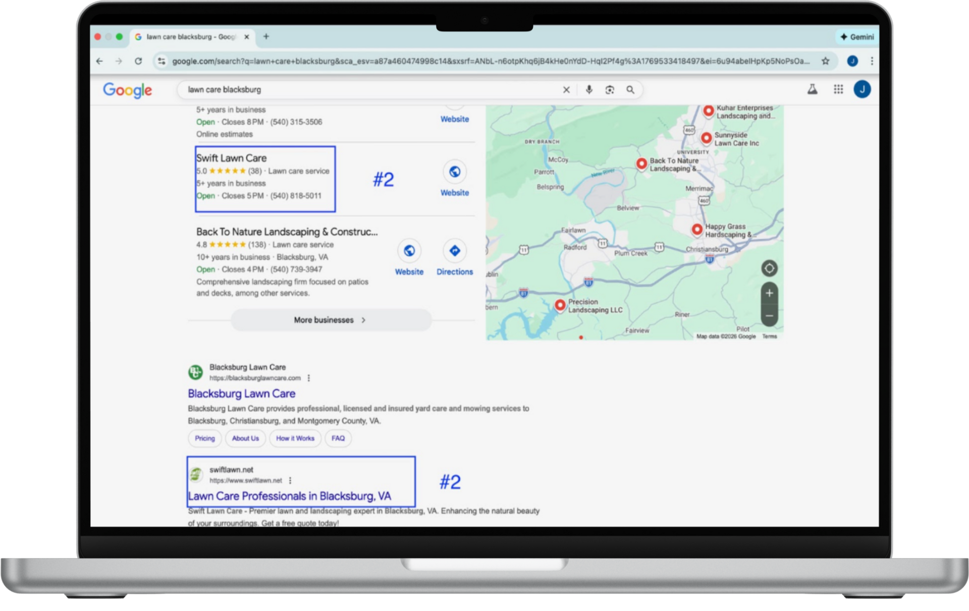 Laptop displaying Google search results for