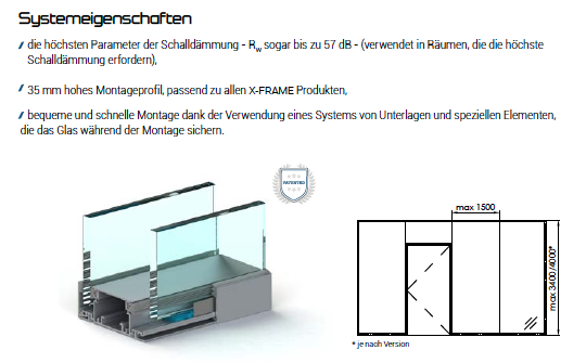 Glastrennwände X-DOUBLE Eigenschaften