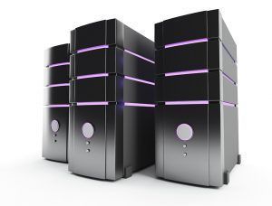 Three servers are stacked on top of each other on a white background.