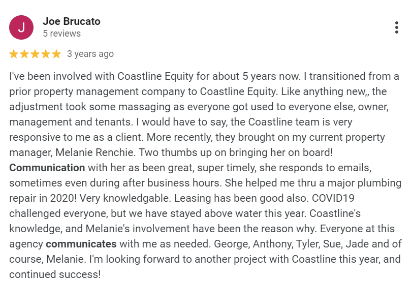 Google Review Coastline Equity Joe Brucato