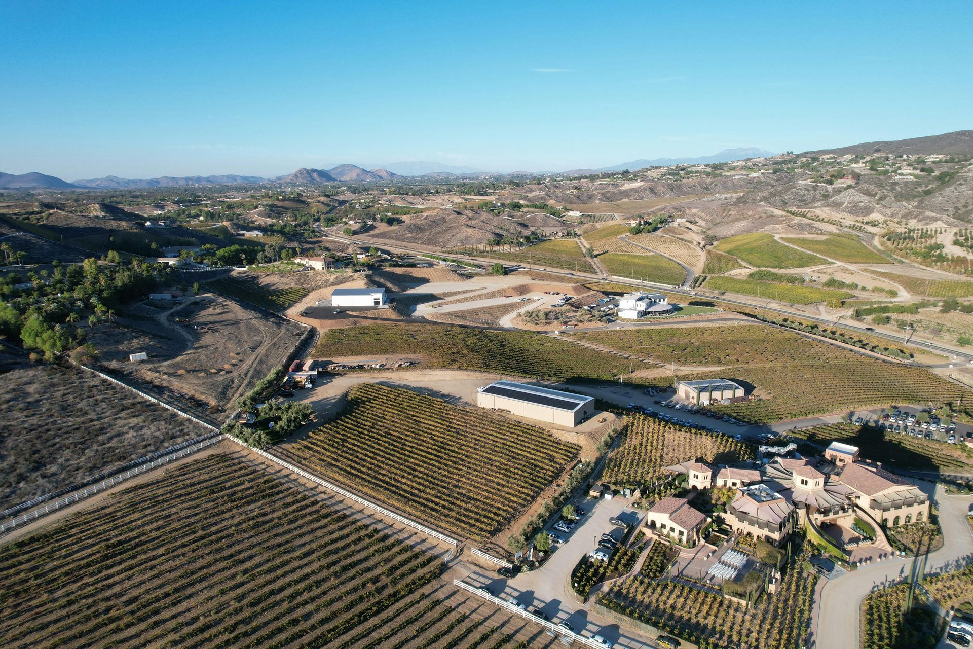 Aerial view of Temecula real estate wineries and retail center