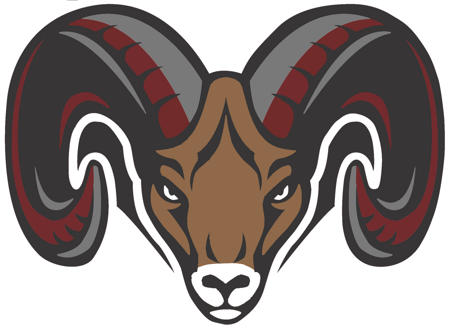 A picture of a ram 's head with large horns