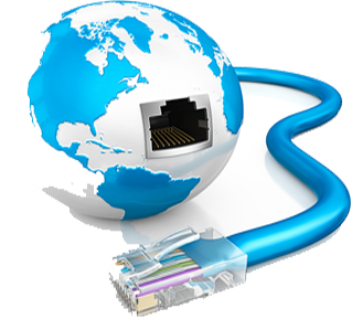 A globe is connected to an ethernet cable