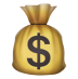 A gold money bag with a dollar sign on it.