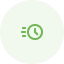 A green clock icon in a circle on a white background.