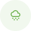 A green cloud with snow falling from it in a circle.
