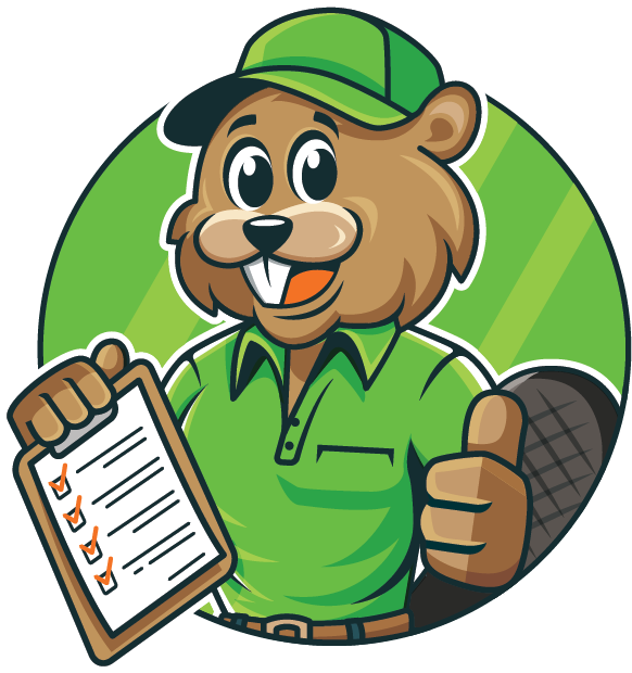A cartoon beaver is holding a clipboard and giving a thumbs up.