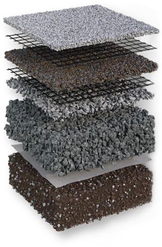 A stack of different types of rocks and soil.