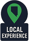 A sign that says `` local experience '' with a map pin on it.