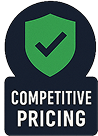 A competitive pricing logo with a check mark on a shield.
