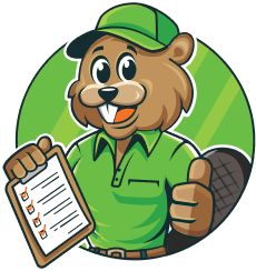 A cartoon beaver is holding a clipboard and giving a thumbs up.