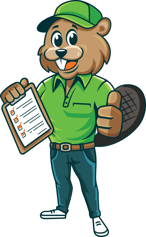 A cartoon beaver is holding a clipboard and giving a thumbs up.