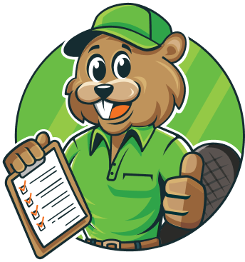 A cartoon beaver is holding a clipboard and giving a thumbs up.