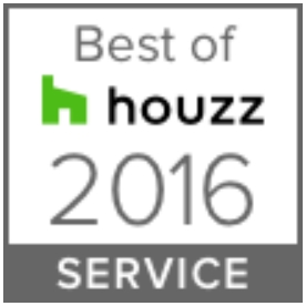 Best of Houzz 2016 Service award, green house logo, gray text on a white and gray square.