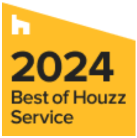 Houzz 2024 Best of Service award badge on yellow background, featuring a house icon and bold text.