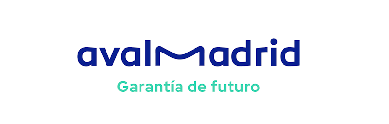 El logo de Aval Madrid es azul y verde y dice Garantía de Futuro.