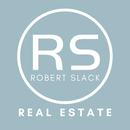 Robert slack real estate logo on a blue background
