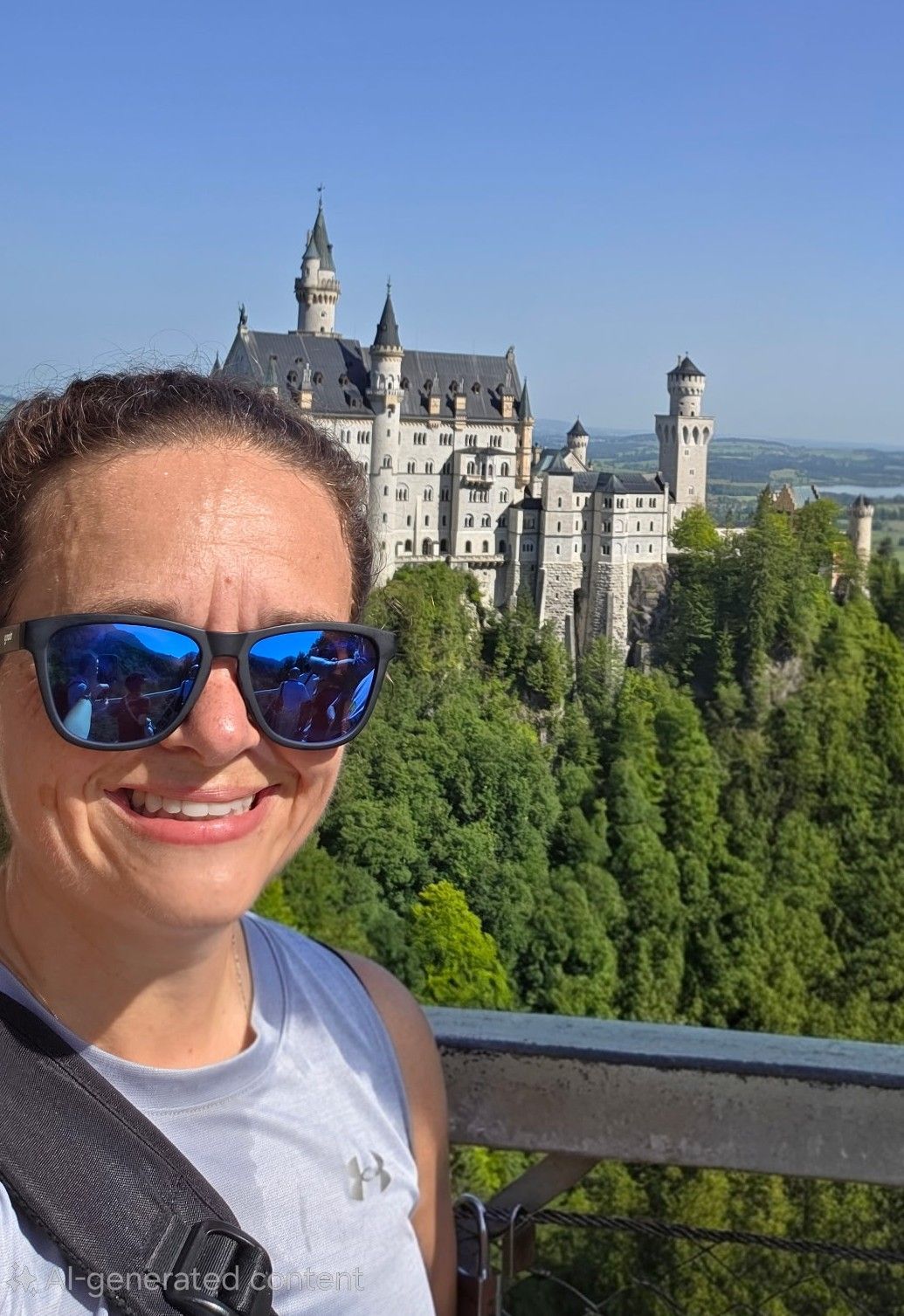 Woman smiling, wearing a gray and mesh hat with a logo, blue hooded sweatshirt, and standing outdoors with red rock formations in the background.