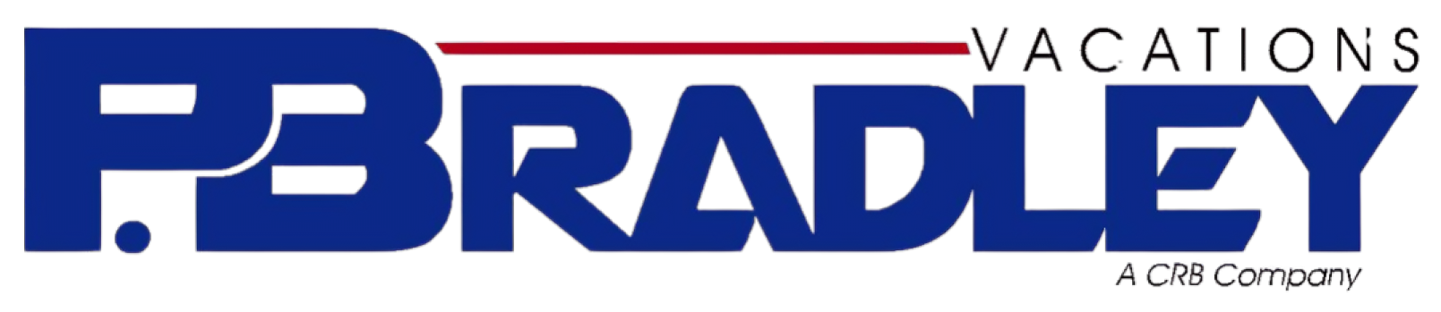 Logo for P.B. Bradley Vacations in blue with a red line, 