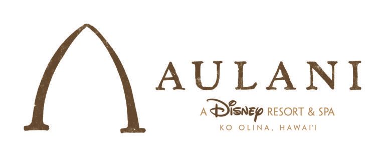 Aulani logo with an arched brown design above the word "AULANI", and "A Disney Resort & Spa" and location below.