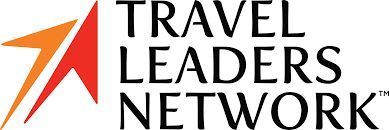 Logo for Travel Leaders Network, featuring a stylized arrow in orange and red to the left of black text.