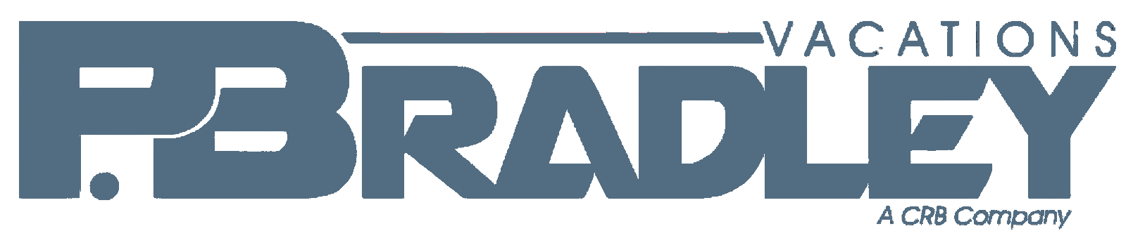 Logo for P.B. Bradley Vacations in dark blue. Text includes 