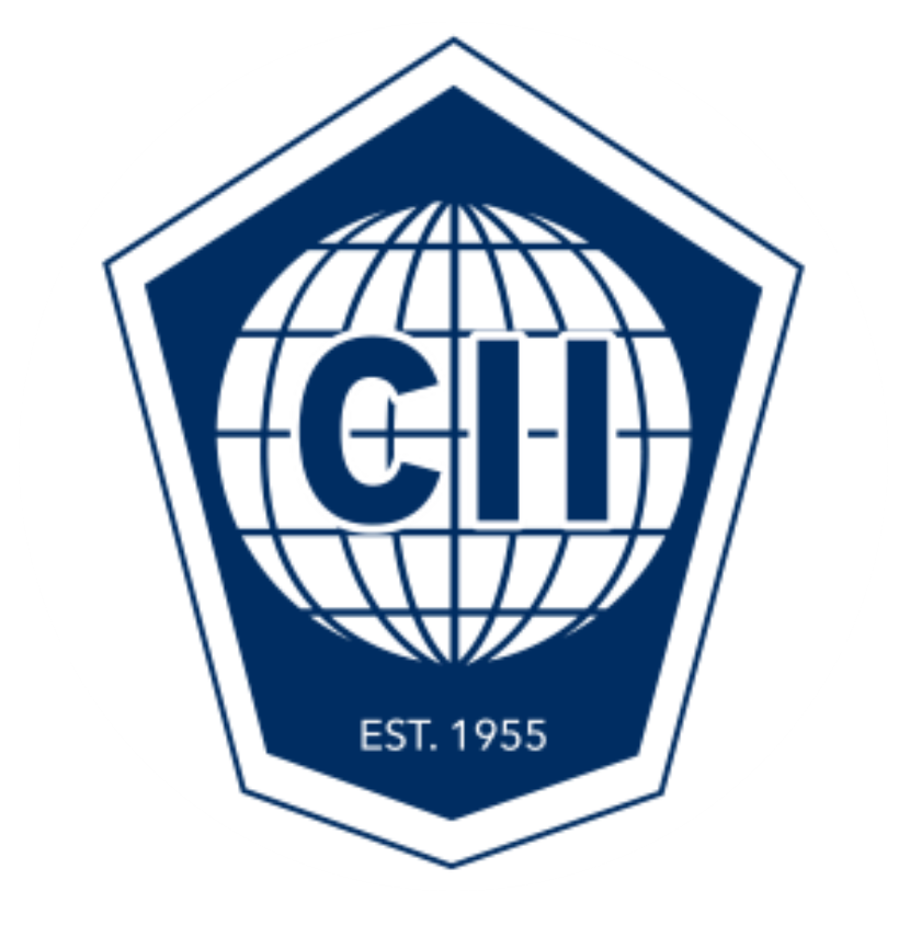 Logo of CII, a blue pentagon with a globe and the letters 