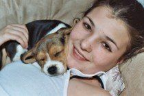 Beagle with young girl