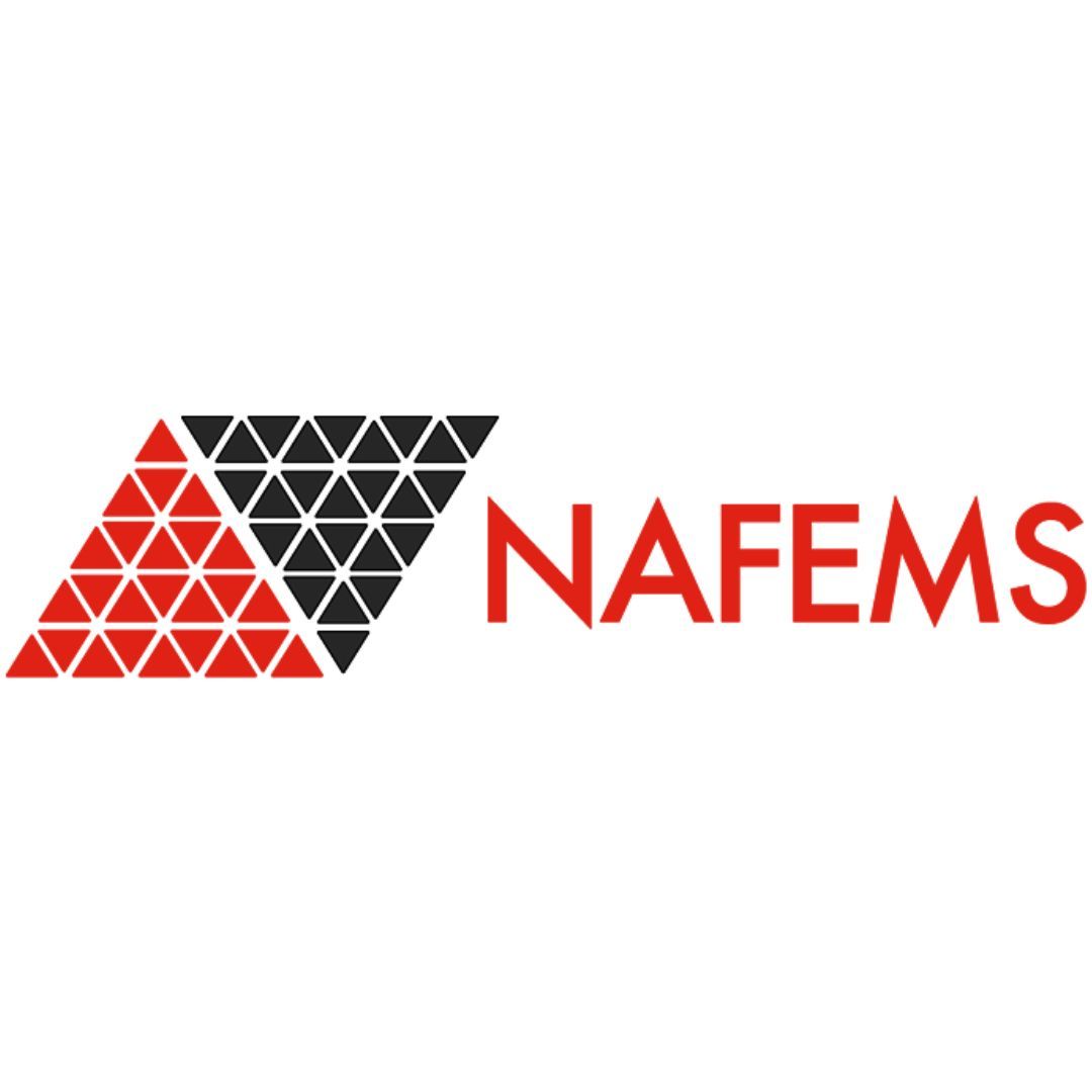 The nafems logo is red and black with a triangle in the middle.