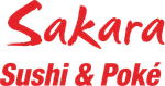 Sakara Sushi & Poké logo in red script on white background