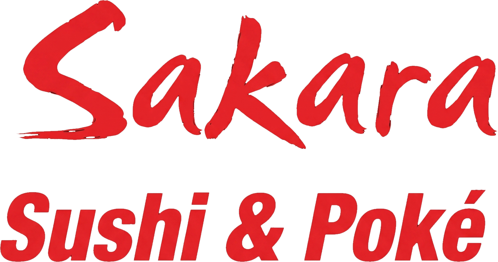 Sakara Sushi & Poké logo in red script on white background