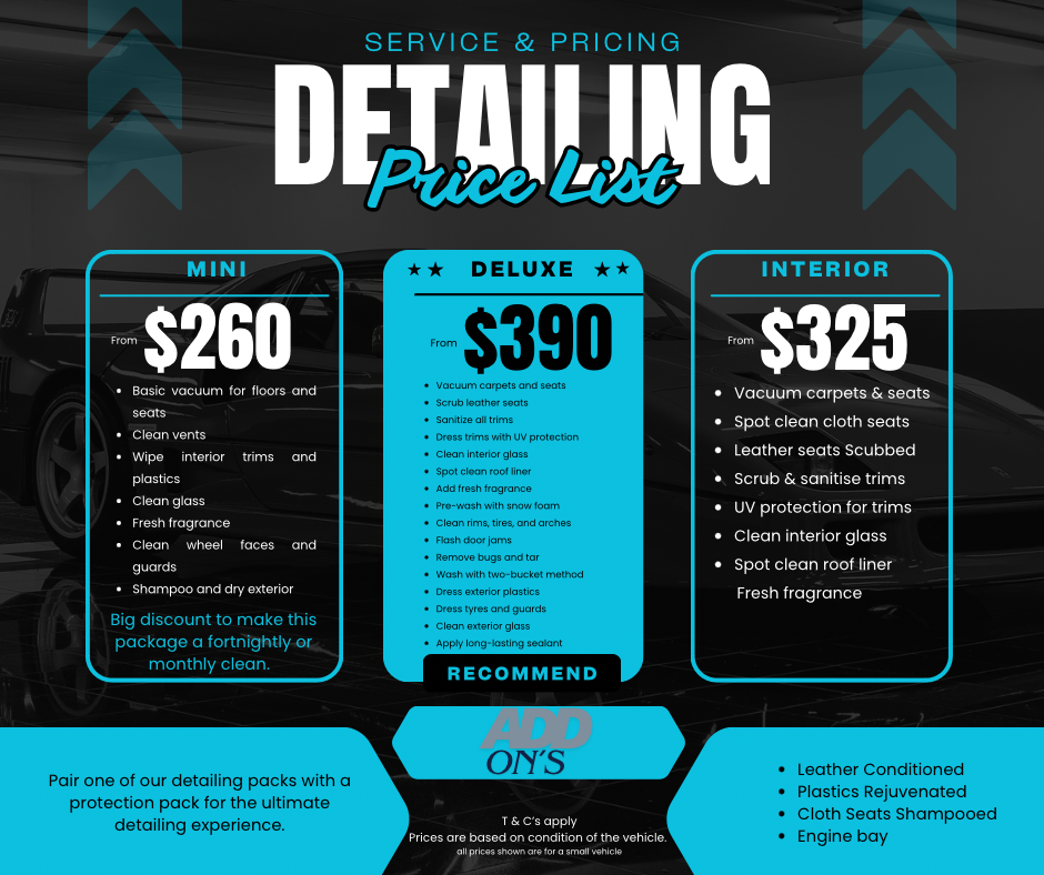 Detailing Pricing List — TB Detailing in Miles End, QLD
